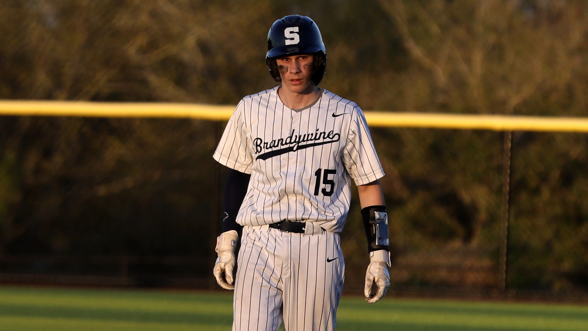 baseball player with helmet on