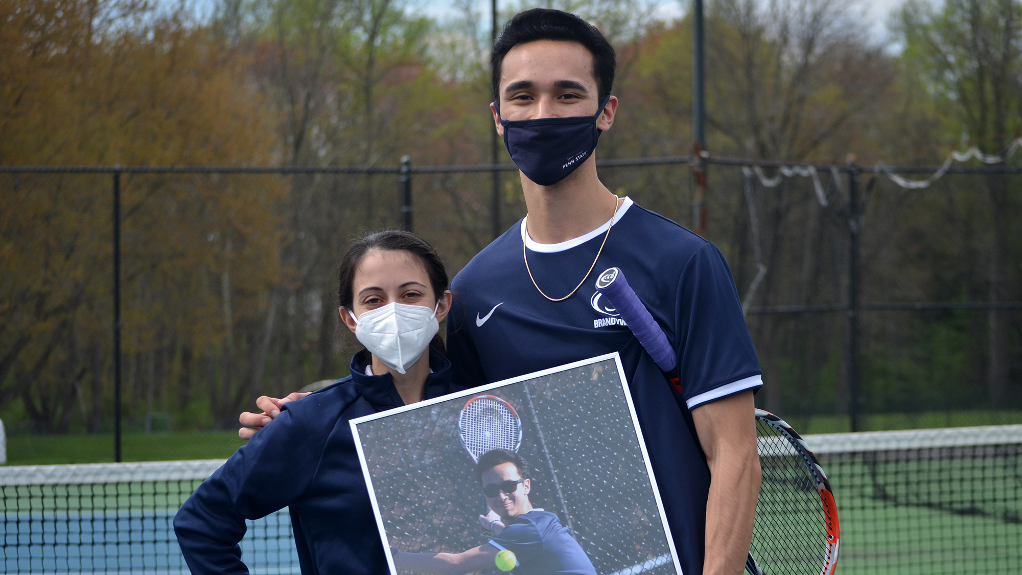 Senior Victor Ficarra with Head Tennis Coach Lauren Pescatore