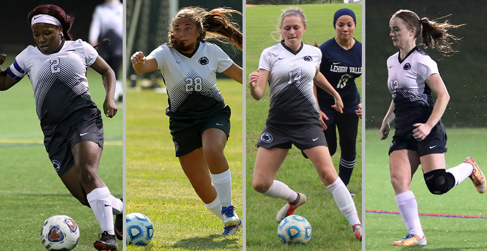 Penn State Brandywine women's soccer all-Americans Brianna Banks, Angelina Maroulis, Rachel Weir and Amanda Roy