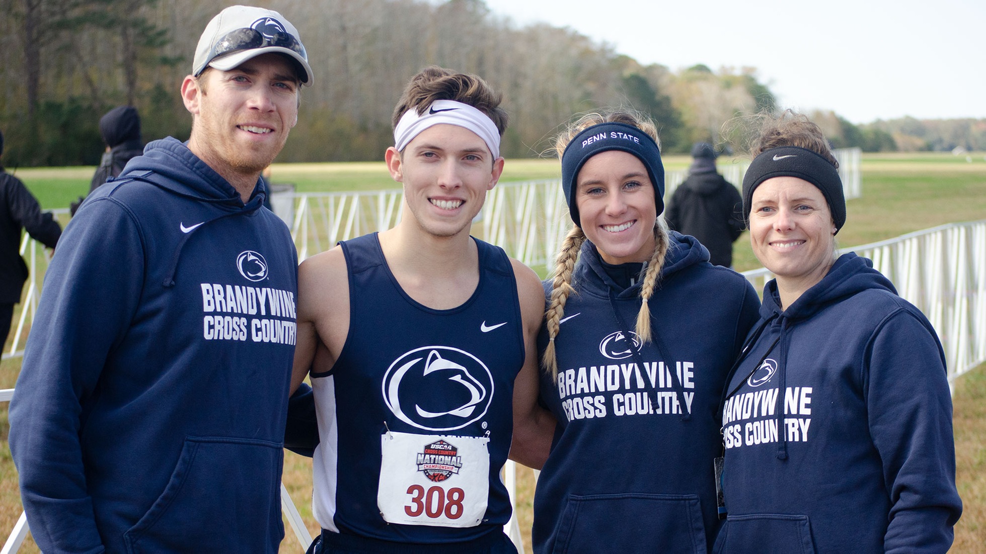 All-Americans Brian Abel and Catharine Mooney with coaches Tim Sanville and Jennifer Michalski at the USCAA National Championships